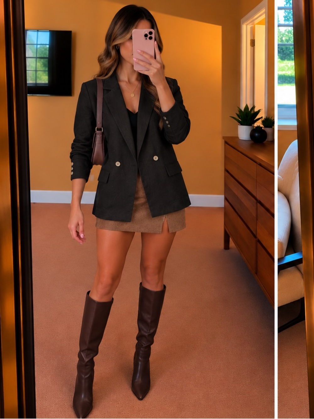 Lovers + Friends Black Double-Breasted Blazer with Contrast Buttons